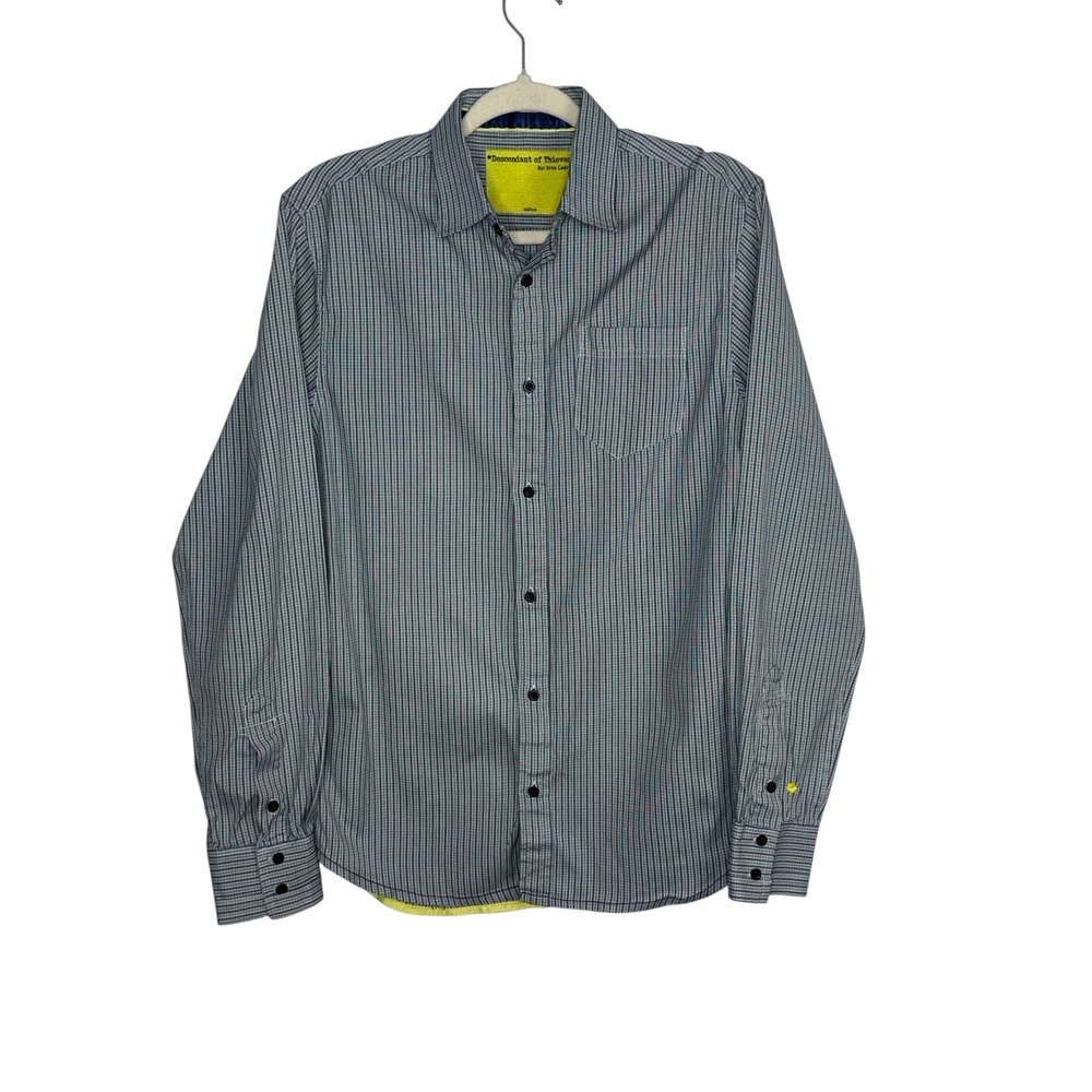 Descendant of Thieves Mens Blue Micro Check Limited Edition Button Down Shirt M